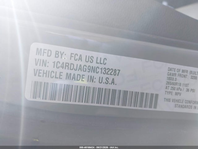 Продажа на аукционе авто 2022 Dodge Durango Sxt Awd, vin: 1C4RDJAG9NC132287, номер лота: 46166424
