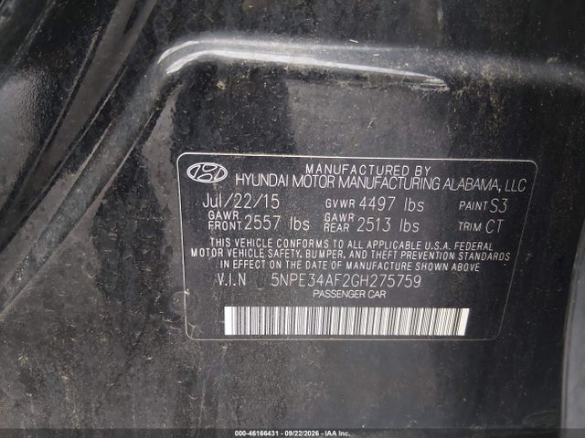 2016 Hyundai Sonata Limited მანქანა იყიდება აუქციონზე, vin: 5NPE34AF2GH275759, აუქციონის ნომერი: 46166431