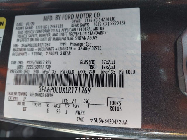 Ford Fusion Hybrid Se 2020 3FA6P0LUXLR171269 Image 9