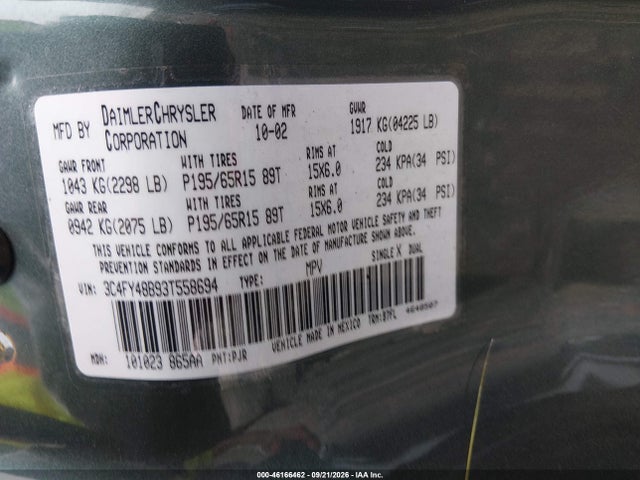 Продажа на аукционе авто 2003 Chrysler Pt Cruiser, vin: 3C4FY48B93T558694, номер лота: 46166462