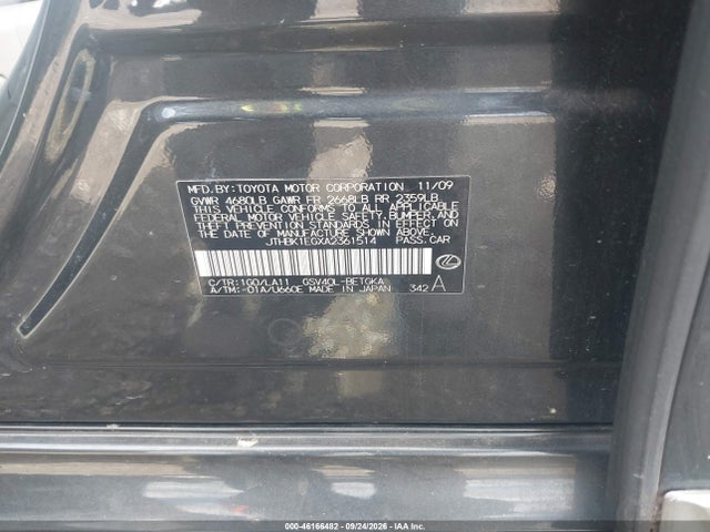 2010 Lexus Es 350 მანქანა იყიდება აუქციონზე, vin: JTHBK1EGXA2361514, აუქციონის ნომერი: 46166482