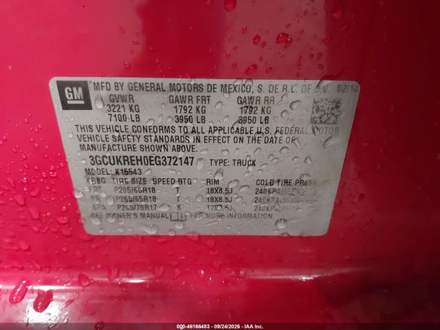 46166483 :رقم المزاد ، 3GCUKREH0EG372147 vin ، 2014 Chevrolet Silverado 1500 1lt مزاد بيع
