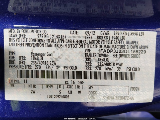 Продаж на аукціоні авто 2013 Ford Focus Titanium, vin: 1FADP3J23DL155229, номер лоту: 46166497