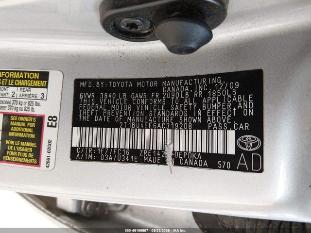 Aukcja sprzedaży 2010 Toyota Corolla Le, vin: 2T1BU4EE6AC319208, numer aukcji: 46166507