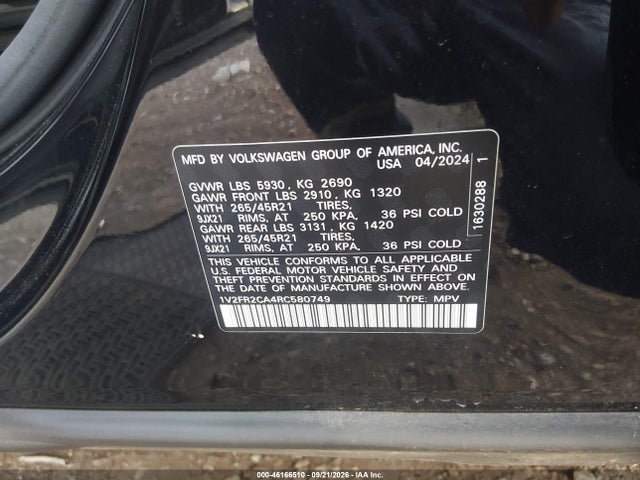 46166510 :رقم المزاد ، 1V2FR2CA4RC580749 vin ، 2024 Volkswagen Atlas 2.0t Sel Premium R-line مزاد بيع