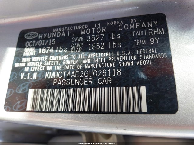 Hyundai ACCENT SE 2016 KMHCT4AE2GU026118 Image 9