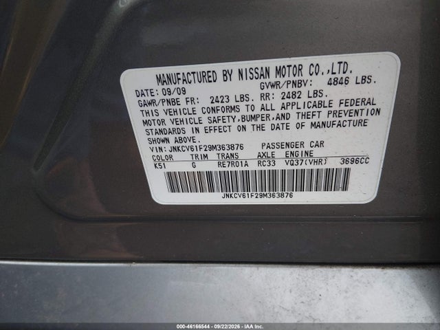 Продаж на аукціоні авто 2009 Infiniti G37x, vin: JNKCV61F29M363876, номер лоту: 46166544