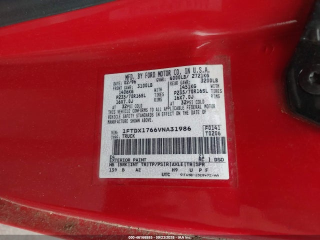 Продаж на аукціоні авто 1997 Ford F-150 Lariat/standard/xl/xlt, vin: 1FTDX1766VNA31986, номер лоту: 46166585