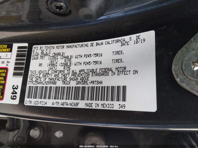 46166602 :رقم المزاد ، 3TMCZ5ANXLM299900 vin ، 2020 Toyota Tacoma Sr5 V6 مزاد بيع