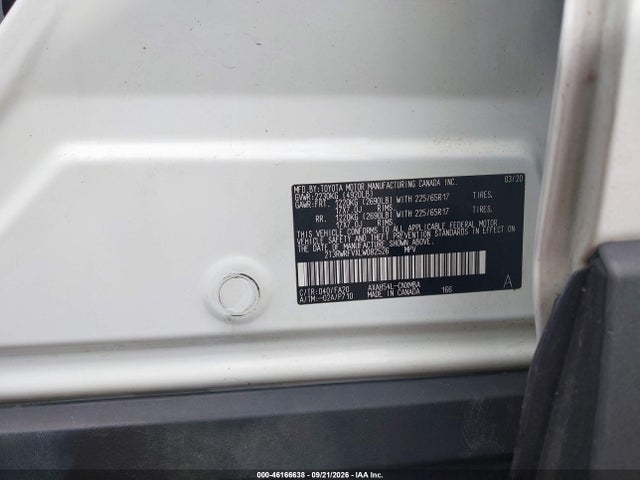 46166638 :رقم المزاد ، 2T3RWRFVXLW082526 vin ، 2020 Toyota Rav4 Hybrid Xle مزاد بيع