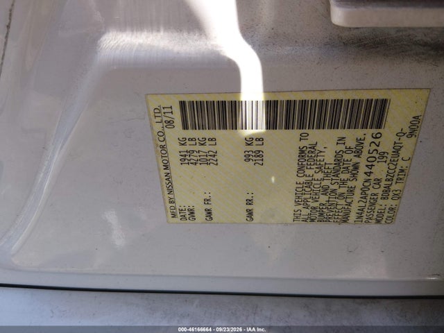 46166664 :رقم المزاد ، 1N4AL2AP0CN440526 vin ، 2012 Nissan Altima 2.5 S مزاد بيع