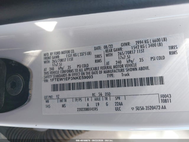 1FTEW1EP3NKE59003 Ford F-150 Xlt
