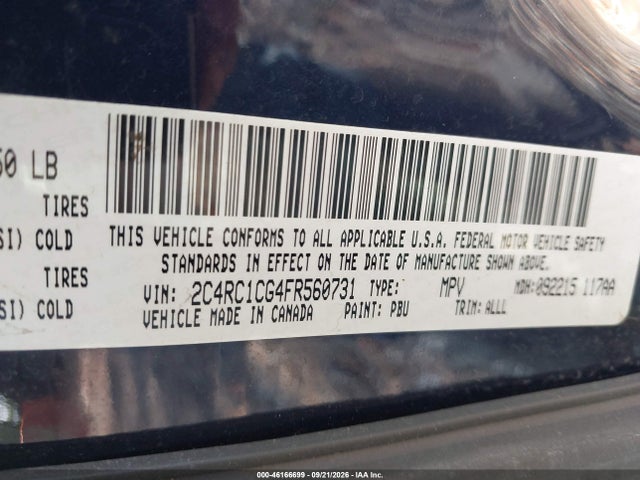 Aukcja sprzedaży 2015 Chrysler Town & Country Touring-l, vin: 2C4RC1CG4FR560731, numer aukcji: 46166699