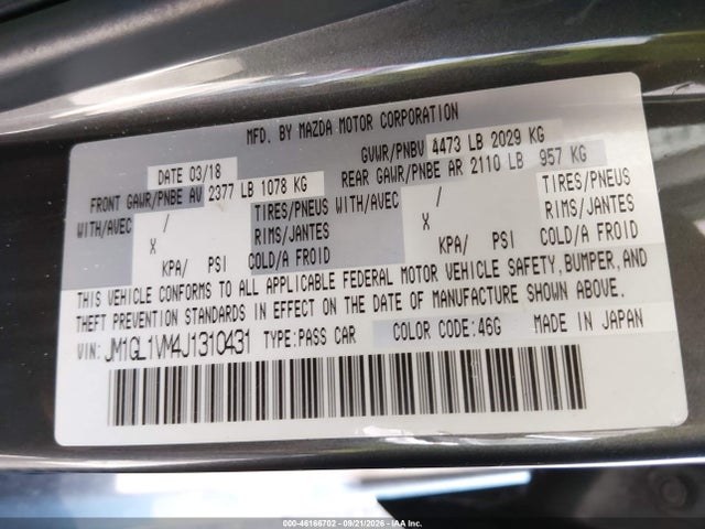 Auction sale of the 2018 Mazda Mazda6 Touring, vin: JM1GL1VM4J1310431, lot number: 46166702