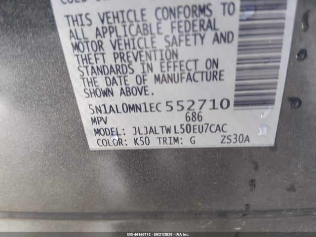 2014 Infiniti Qx60 მანქანა იყიდება აუქციონზე, vin: 5N1AL0MN1EC552710, აუქციონის ნომერი: 46166712