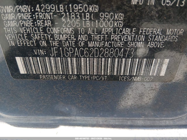 Aukcja sprzedaży 2013 Subaru Impreza 2.0i Premium, vin: JF1GPAC62D2880473, numer aukcji: 46166753