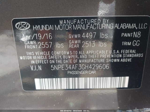 Продажа на аукционе авто 2016 Hyundai Sonata Sport, vin: 5NPE34AF3GH429606, номер лота: 46166764