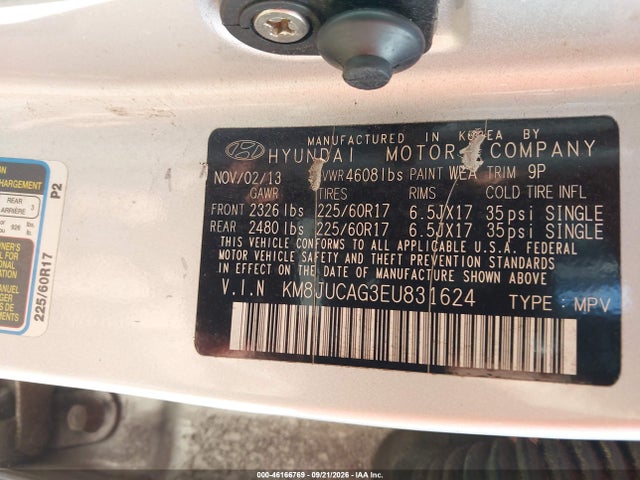 46166769 :رقم المزاد ، KM8JUCAG3EU831624 vin ، 2014 Hyundai Tucson Se مزاد بيع
