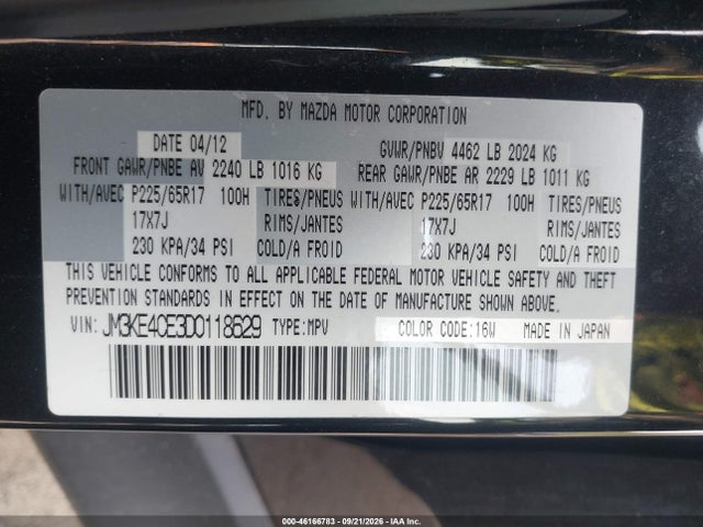 46166783 :رقم المزاد ، JM3KE4CE3D0118629 vin ، 2013 Mazda Cx-5 Touring مزاد بيع