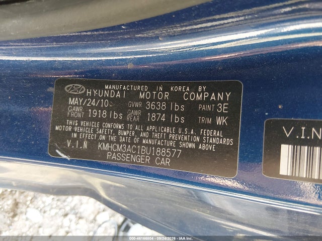 2011 Hyundai Accent Gs მანქანა იყიდება აუქციონზე, vin: KMHCM3AC1BU188577, აუქციონის ნომერი: 46166804