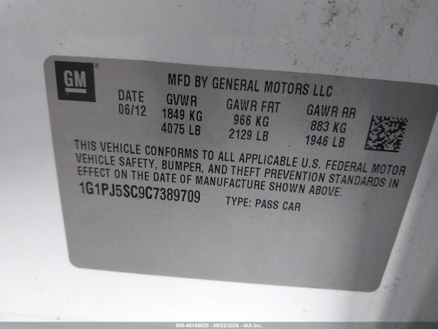 Продаж на аукціоні авто 2012 Chevrolet Cruze Eco, vin: 1G1PJ5SC9C7389709, номер лоту: 46166820