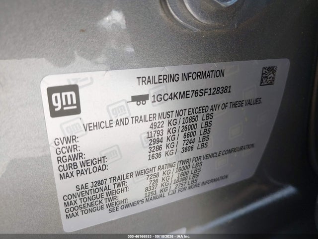 Продажа на аукционе авто 2025 Chevrolet Silverado 2500hd 4wd  Standard Bed Custom, vin: 1GC4KME76SF128381, номер лота: 46166853