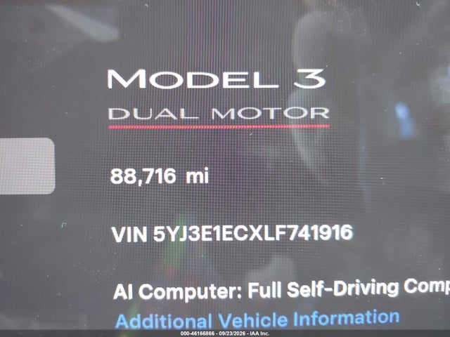 5YJ3E1ECXLF741916 Tesla Model 3 Performance Dual Motor All-wheel Drive