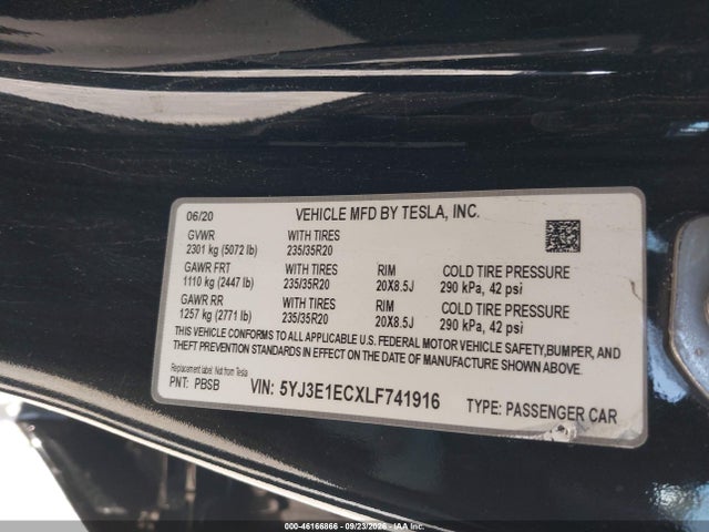 5YJ3E1ECXLF741916 Tesla Model 3 Performance Dual Motor All-wheel Drive