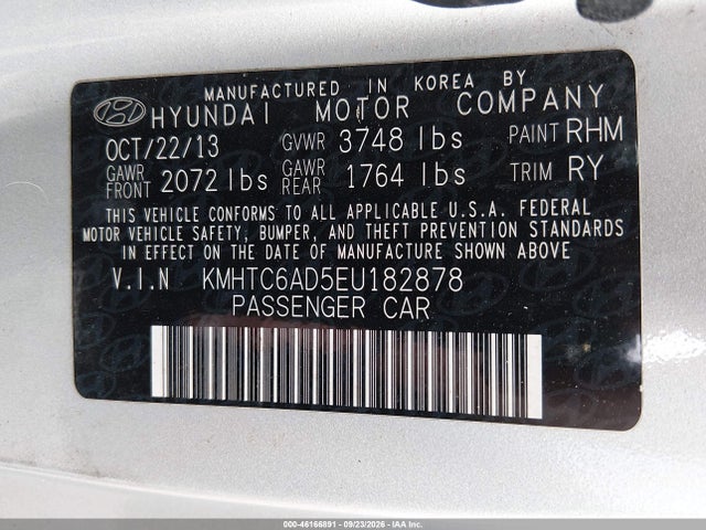 Aukcja sprzedaży 2014 Hyundai Veloster Base W/black, vin: KMHTC6AD5EU182878, numer aukcji: 46166891