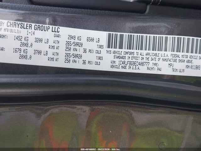 Aukcja sprzedaży 2014 Jeep Grand Cherokee Limited, vin: 1C4RJFBG9EC408777, numer aukcji: 46166892
