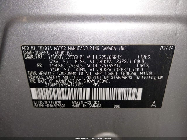 Продаж на аукціоні авто 2014 Toyota Rav4 Le, vin: 2T3BFREV7EW149198, номер лоту: 46166902