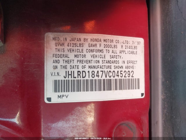 Aukcja sprzedaży 1997 Honda Cr-v, vin: JHLRD1847VC045292, numer aukcji: 46166923