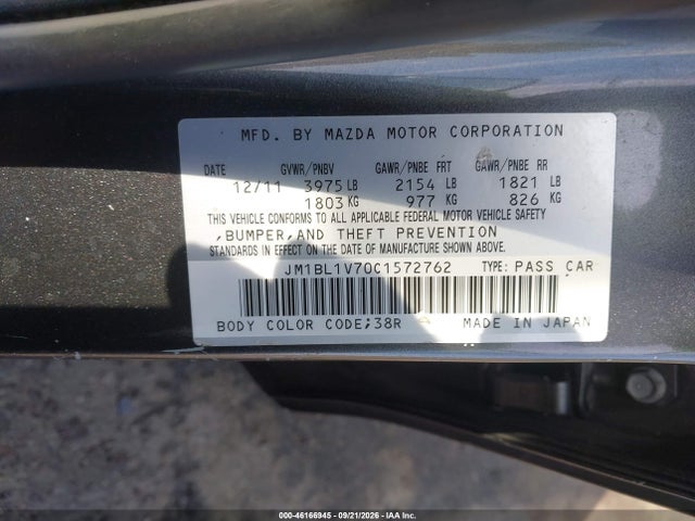 46166945 :رقم المزاد ، JM1BL1V70C1572762 vin ، 2012 Mazda Mazda3 I Touring مزاد بيع