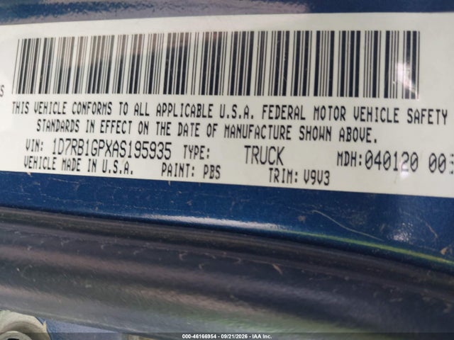 Aukcja sprzedaży 2010 Dodge Ram 1500 St, vin: 1D7RB1GPXAS195935, numer aukcji: 46166954