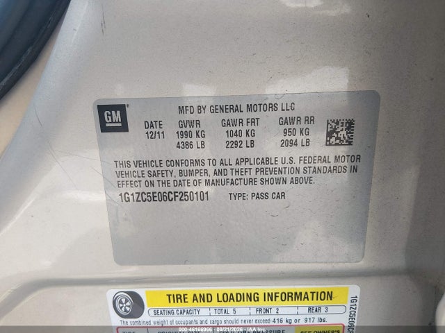 Продаж на аукціоні авто 2012 Chevrolet Malibu 1lt, vin: 1G1ZC5E06CF250101, номер лоту: 46166966