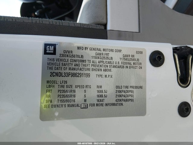 Aukcja sprzedaży 2008 Chevrolet Equinox Lt, vin: 2CNDL33F986291199, numer aukcji: 46167006