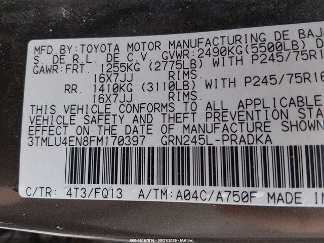 Продажа на аукционе авто 2015 Toyota Tacoma Base V6, vin: 3TMLU4EN8FM170397, номер лота: 46167016