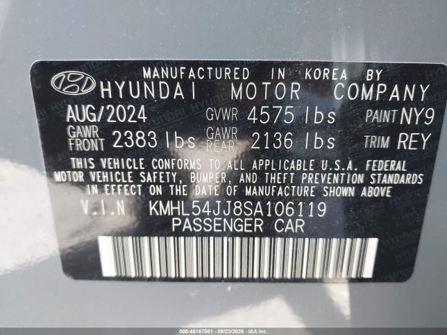 Aukcja sprzedaży 2025 Hyundai Sonata Hybrid Limited, vin: KMHL54JJ8SA106119, numer aukcji: 46167061