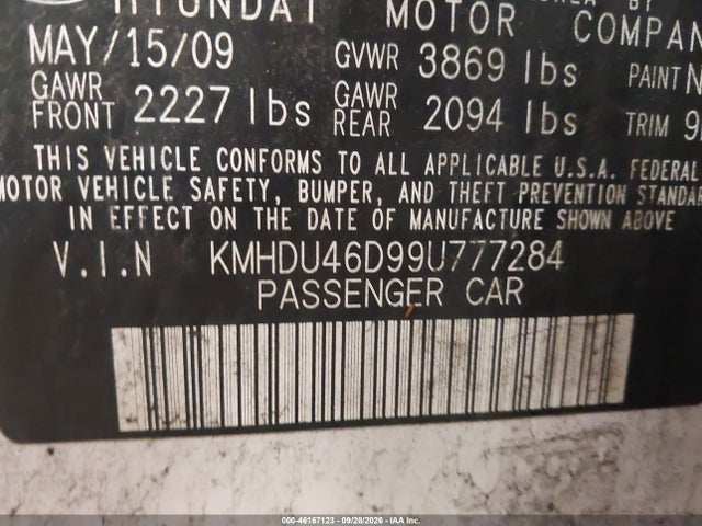 46167123 :رقم المزاد ، KMHDU46D99U777284 vin ، 2009 Hyundai Elantra Gls مزاد بيع