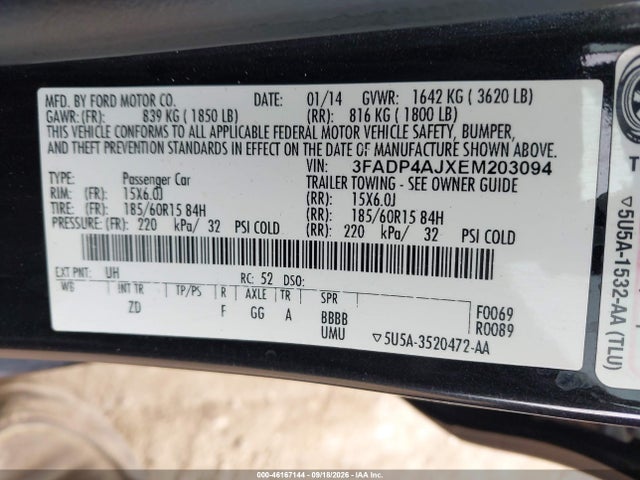 Aukcja sprzedaży 2014 Ford Fiesta S, vin: 3FADP4AJXEM203094, numer aukcji: 46167144