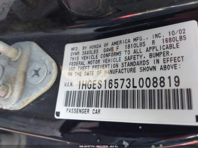 Продажа на аукционе авто 2003 Honda Civic Lx, vin: 1HGES16573L008819, номер лота: 46167174