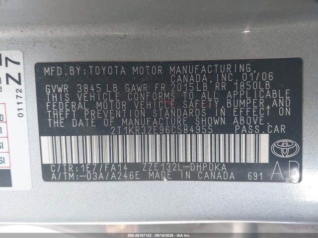 Aukcja sprzedaży 2006 Toyota Matrix, vin: 2T1KR32E96C584955, numer aukcji: 46167182