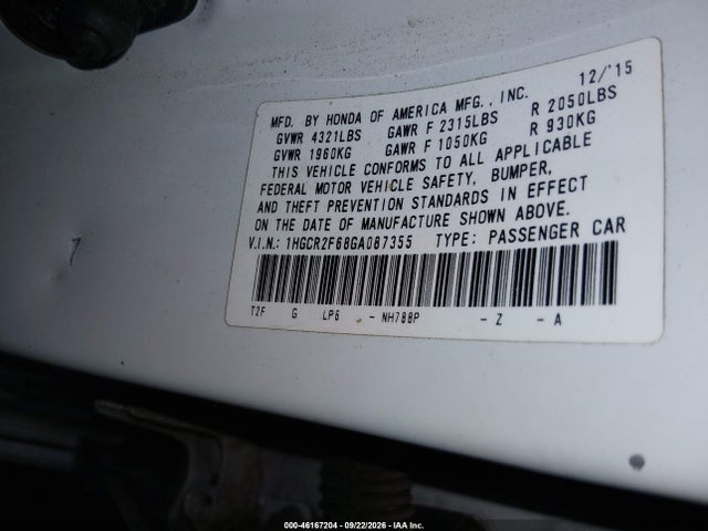 Aukcja sprzedaży 2016 Honda Accord Sport, vin: 1HGCR2F68GA087355, numer aukcji: 46167204