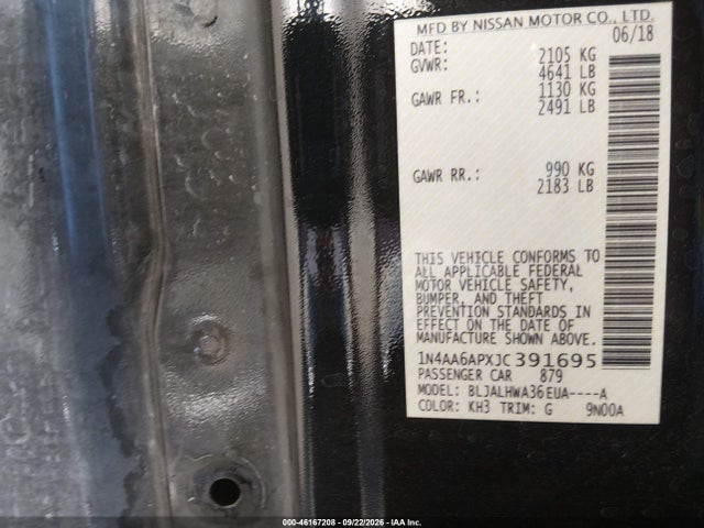 46167208 :رقم المزاد ، 1N4AA6APXJC391695 vin ، 2018 Nissan Maxima 3.5 Platinum مزاد بيع