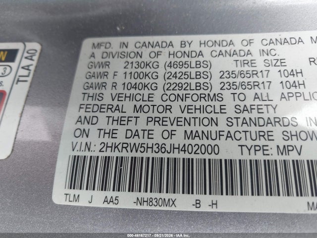Продажа на аукционе авто 2018 Honda Cr-v Lx, vin: 2HKRW5H36JH402000, номер лота: 46167217