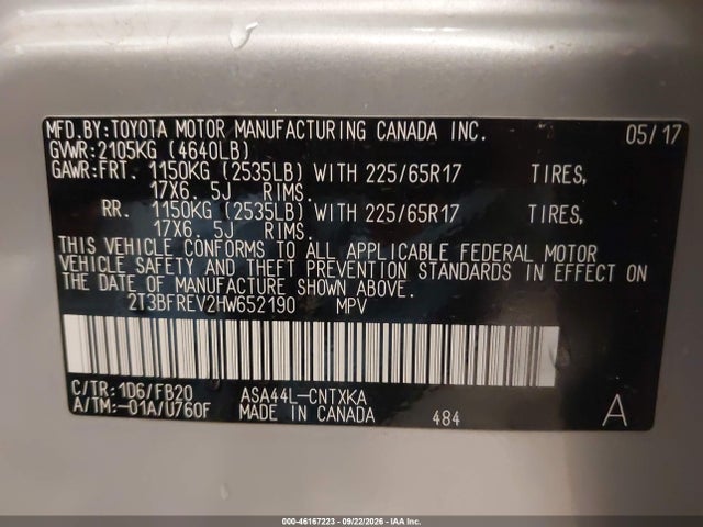 Продаж на аукціоні авто 2017 Toyota Rav4 Le, vin: 2T3BFREV2HW652190, номер лоту: 46167223