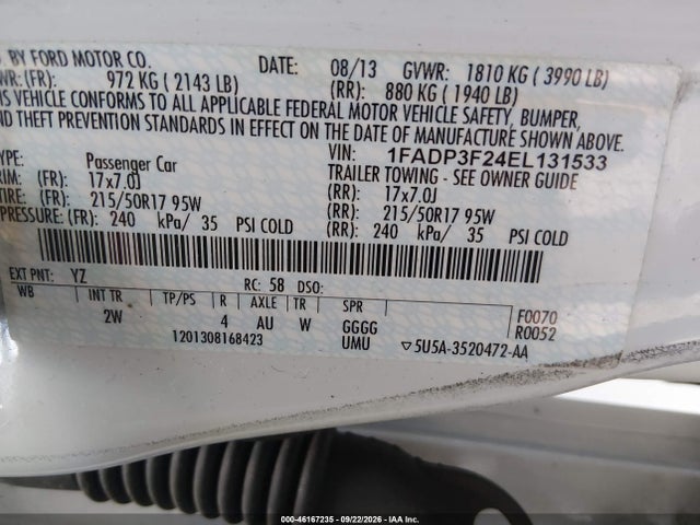 46167235 :رقم المزاد ، 1FADP3F24EL131533 vin ، 2014 Ford Focus Se مزاد بيع