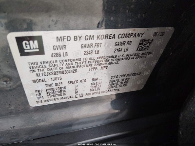 Продаж на аукціоні авто 2021 Chevrolet Trax Ls, vin: KL7CJKSB2MB304426, номер лоту: 46167260