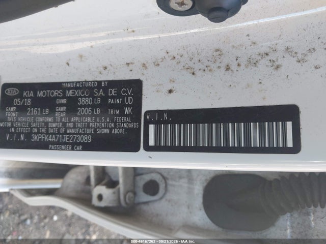 2018 Kia Forte Lx მანქანა იყიდება აუქციონზე, vin: 3KPFK4A71JE273089, აუქციონის ნომერი: 46167262