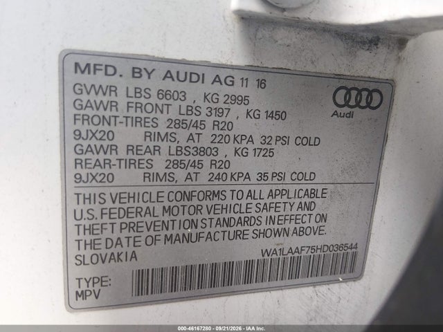 Продаж на аукціоні авто 2017 Audi Q7 3.0t Premium, vin: WA1LAAF75HD036544, номер лоту: 46167280